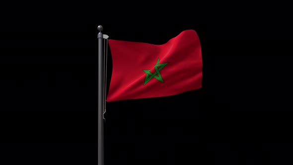 Morocco Flag On Flagpole With Alpha Channel 4K alt