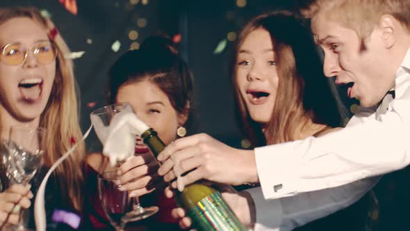 Asian Girl and Group Young College Student Friends Celebrating at Glamorous Rooftop Party Ant Making alt