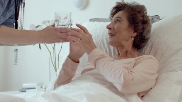 Home Caregiver Helping Elderly Woman Drink Water