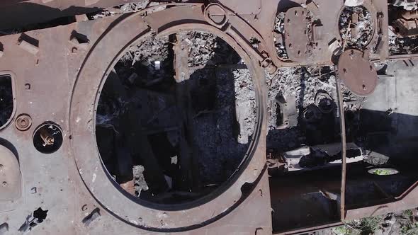Vertical Video of a Burnt Military Equipment During the War in Ukraine alt
