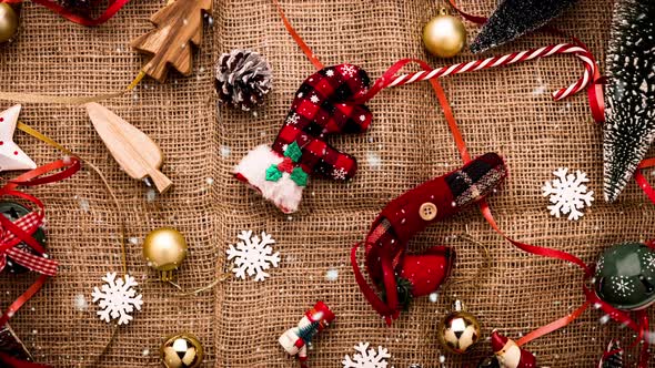 top view flatlay of present gift boxes with red color and ribbon wrap on  texture floor alt