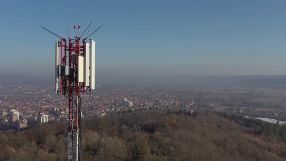 Complex system of telecommunication tower  4K drone video alt