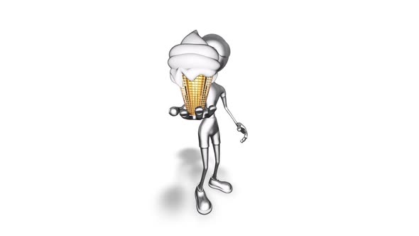 Silver Man Cartoon Show Ice Cream  3D Looped on White alt