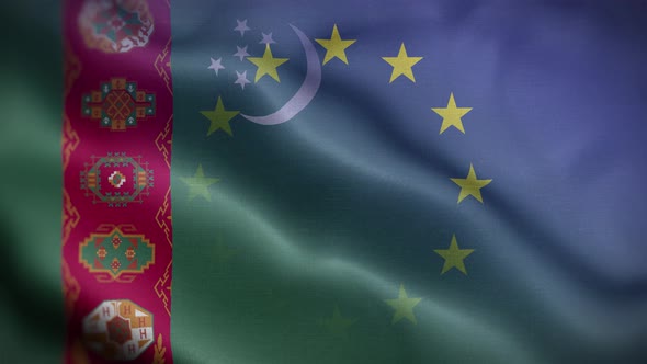 EU Turkmenistan Flag Loop Background 4K