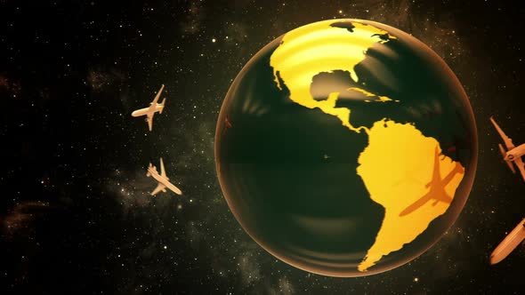 Conceptual animation of airplanes flying around the whole globe. Loopable. HD alt