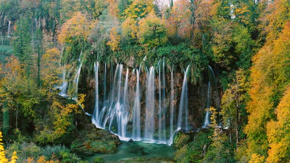 Beautiful Waterfall Prstavac in Plitvice National Park Croatia