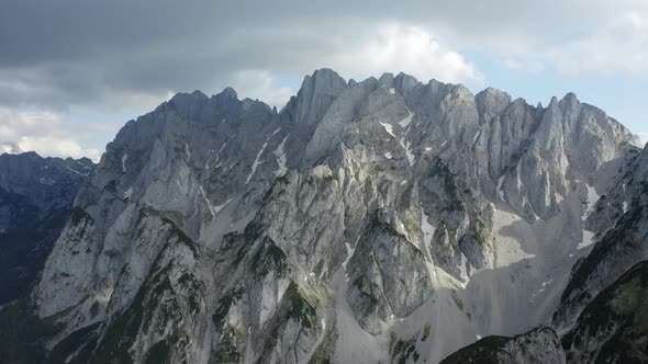Aerial Circle Fly Around Dachstein Top Summit Mountain Top Located Near Hinterer Gosausee Lake Upper alt