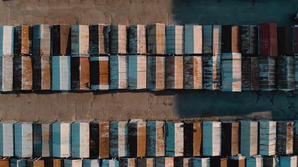 Top View on the Roofs of Old Rusty Garages alt