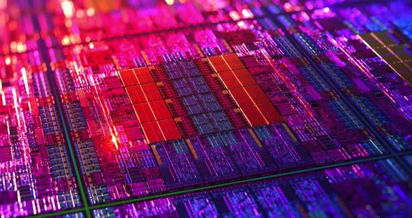 Futuristic die chip processor technology background. 