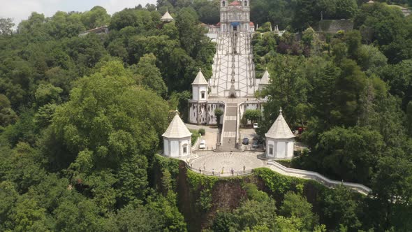 Santuario do Bom Jesus Sanctuary drone aerial view in Braga, Portugal alt