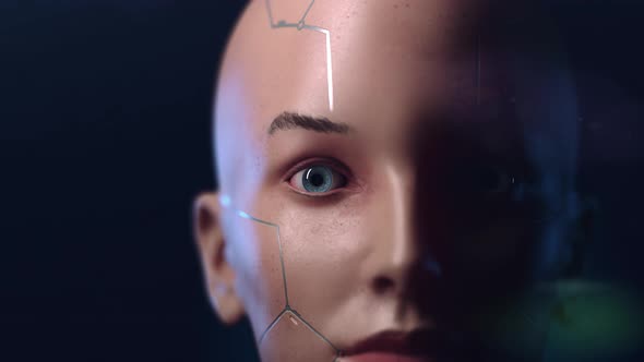 portrait of a futuristic man with a smooth camera zoom alt