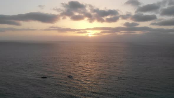Beautiful sunset over the beautiful beach of Cape Verde Cabo Verde on a part cloudy night