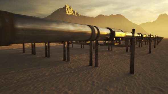 A pipeline running through the scenic desert during beautiful sunset. 4K HD