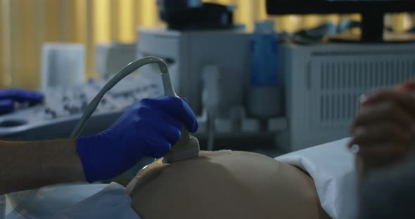 Doctor Examining a Pregnant Woman with Ultrasound alt