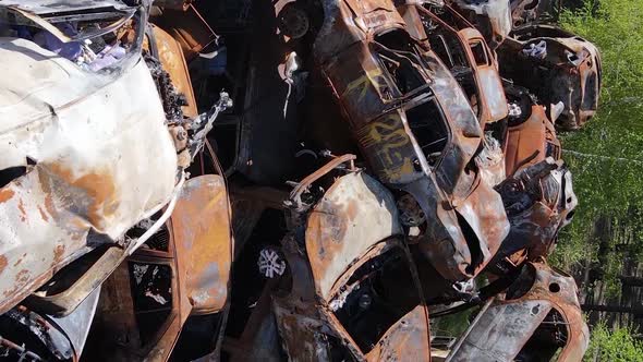 Vertical Video of Destroyed Cars in the City of Irpin Ukraine alt