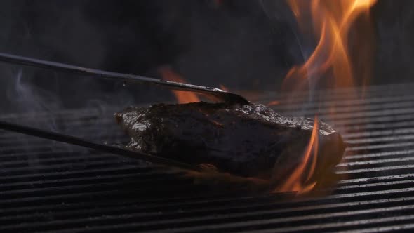 Sirloin Prime Rare Roast Grilling Beef Steak Flipping
