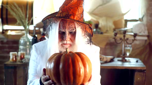 Stargazer in Halloween Holiday Costume. Traditional Food. Remember the Ghoul Times. Creepy Man alt
