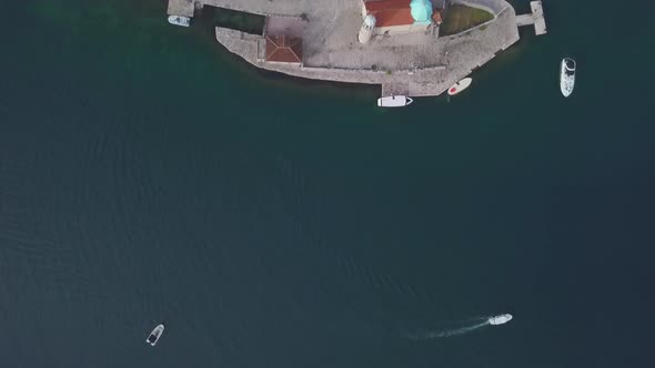 Aerial Footage of St. George and Monastery on the Islands Near Perast Town in Kotor Bay