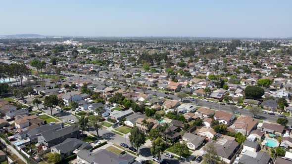 Aerial View of Lakewood Middle Class Neighborhood City in Los Angeles County California alt