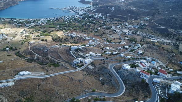 Village of Chora on the island of Serifos in the Cyclades in Greece from the sky alt