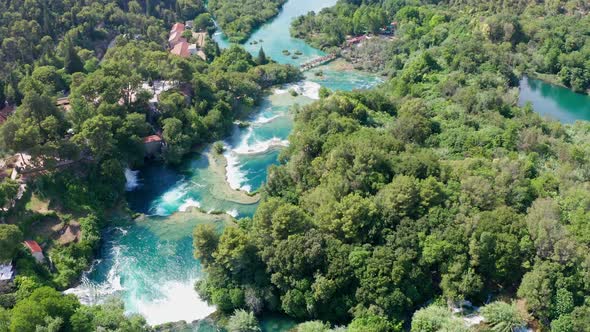 Drone Aerial Video Footage Flying Over Krka National Park Waterfalls, Croatia alt