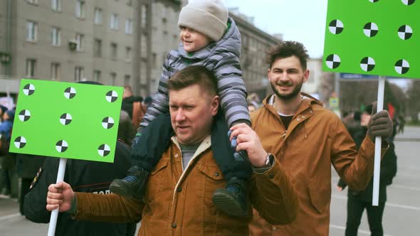 Greenscreen Chromakey Banner Mockup Placard with Tracking Points at Protest