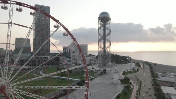 Batumi, Georgia - August 12 2020: Flying over the central boulevard in Batumi alt