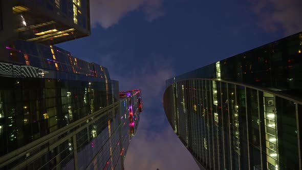 A Huge Business Center of Several Highrise Towers at Night