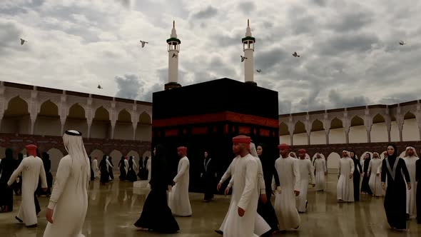 Muslims Tawaf Kaaba in Rainy Weather alt