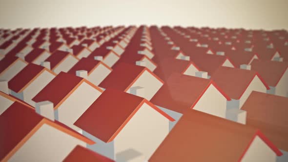 A lot of houses with red roofs slowly merging into each other. 3D animation. alt