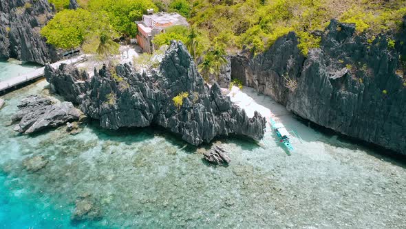 Aerial View of Matinloc Shrine in El Nido Palawan Philippines alt