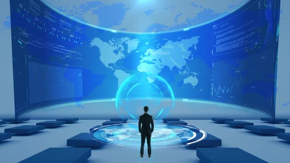 Information Technology Holographic Curved Screen Display Background  alt