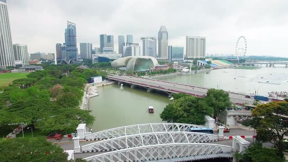 Aerial view of Singapore River and Anderson Bridge