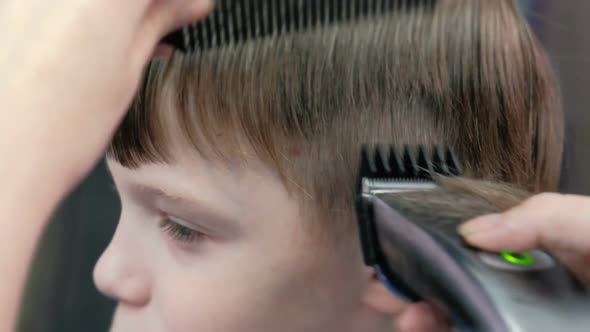 Barber Cutting Boy's Hair with Clipper
