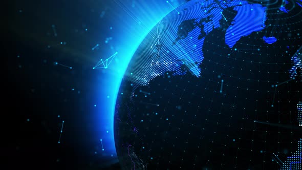 digital globe is presented in the form of a hologram emitting a light effect alt