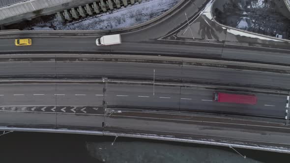 Aerial Top Down View of Street Bridge