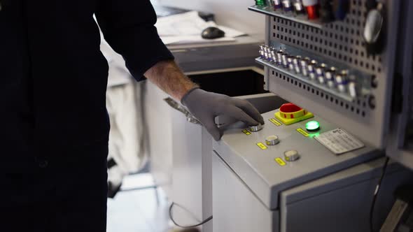 Close Up of Hydraulics Equipment for Car Lifting in Car Service Workshop alt
