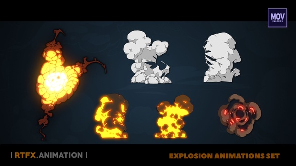 Explosion 2D FX animations [Motion Graphics MOV clips]