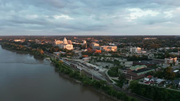 Jefferson City Missouri River Aerial View State Capital Building 4K UHD