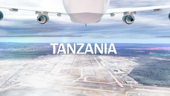 Commercial Airplane Over Clouds Arriving Country Tanzania alt