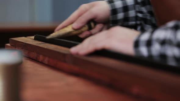 Working Process of Making Leather Belt in the Leather Workshop alt
