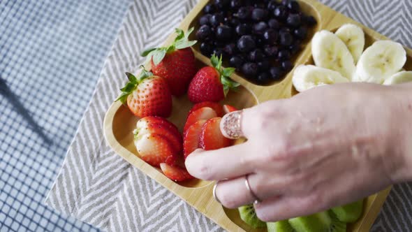 Tray with Delicious Cut Fruits and Berries