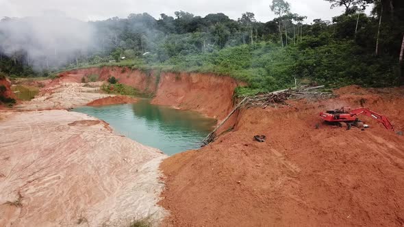Indigenous Land in Amazone Damaged by Illegal Gold Mining Work, Aerial alt