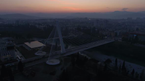 Aerial View of Millennium Bridge Over Moraca River in Podgorica