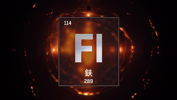 Flerovium as Element 114 of the Periodic Table on Orange Background in Chinese Language