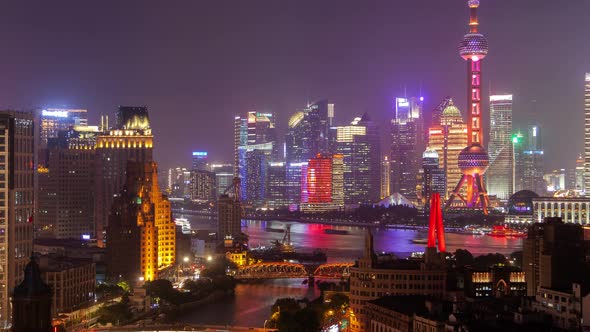 Shanghai Wusong River or Suzhou Creek Urban Cityscape Aerial Skyline Panorama Timelapse Zoom Out alt