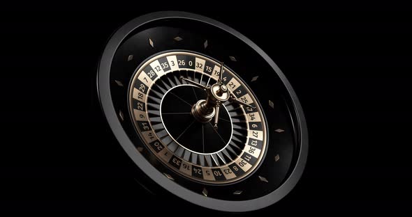 Animated Modern Black And Golden Roulette Wheel On Black Background. 3D 4K Video. alt