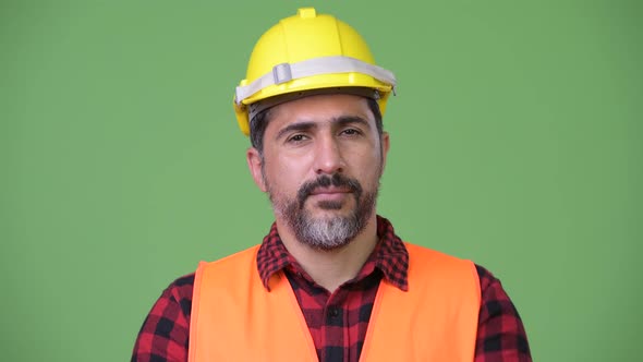 Handsome Persian Bearded Man Construction Worker Smiling
