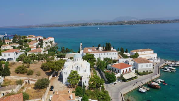 Aerial View of Spetses Old Town and Marina or Seaport Greece  Drone Videography alt