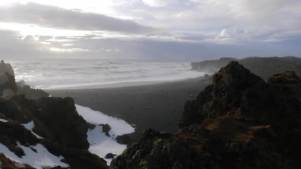 Iceland View Of Black Sand Beach And Rough Ocean Waves At Djupalonssandur 4